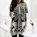 Women's Halloween Skeleton Bones With Rose Art Cozy Knit Turtleneck Mini Sweater Dress