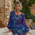 Women's Purple Floral Embroidery Gradient Casual T-shirt