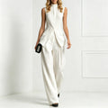 Fashion Elegant Solid Color Sleeveless Cotton Linen Shirt And Trousers Set