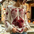 Women's Retro Halloween Bloody Human Skeleton With Floral Art Casual Long Sleeve Tops