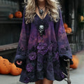 Women's Vintage Halloween Purple Rose Art Comfy Linen Mini Dress