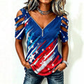 Women's Vintage Independence Day Print Hollow Out Short Sleeve T-shirt
