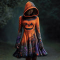 Women's Pumpkin Ghost Face Floral Hooded Knit Dress