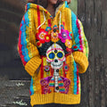 Vintage Mexican Sugar Skeleton Catrina Day Of The Dead Inspired Print Women's Sweater