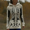 Women's Halloween Skeleton Bones With Roses Art Knitted Warm Hooded Sweater