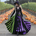 Women's  Halloween Black Green Purple Stripes Art Comfy Velvet V Neck Maxi Dress