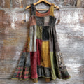 Women's Vintage Distressed Paisley Patchwork Casual Sleeveless Round Neck Dress