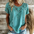 Women's Vintage Floral Art Flowy Linen Blend Casual Tops
