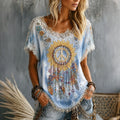 Women's Bohemian Tie Dye Wind Chime Peace Art Print Casual Short Sleeve T-shirt