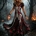 Women's Rose Spider Skull Design V-neck Short-sleeved Dress