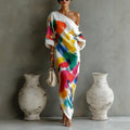 Elegant Abstract Art Print Loose Maxi Dress