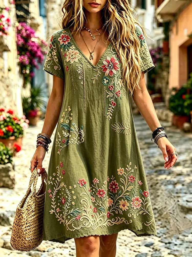 Women's Vintage Resort Embroidered Floral Dress