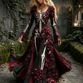 Women's Retro Halloween Rose And Human Skeletal Art Pattern Maxi Dress
