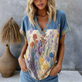 Women's Retro Floral Embroidered Patchwork Cotton And Linen Top
