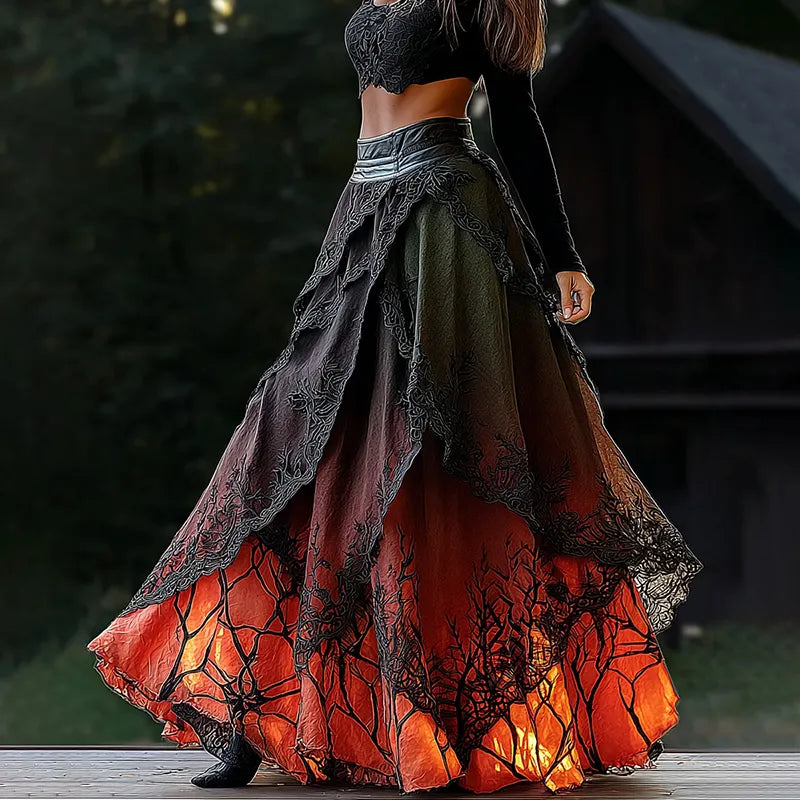 Halloween-themed Skull And Spiderweb Embroidered Lace Patchwork Skirt