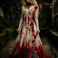 Women's Retro Gothic Skeleton And Rose Pattern Maxi Halloween Dress