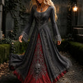 Women's Retro Gothic Skull Color Block Pattern Maxi Halloween Dress