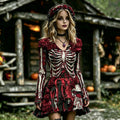 Halloween Gothic 3d Rose Dark Grunge Skeleton Distressed Mini Dress