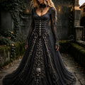 Women's Retro Gothic Skull Pattern Maxi Halloween Dress
