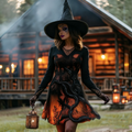 Women's Horror Treehouse Embroidered Witch Midi Dress