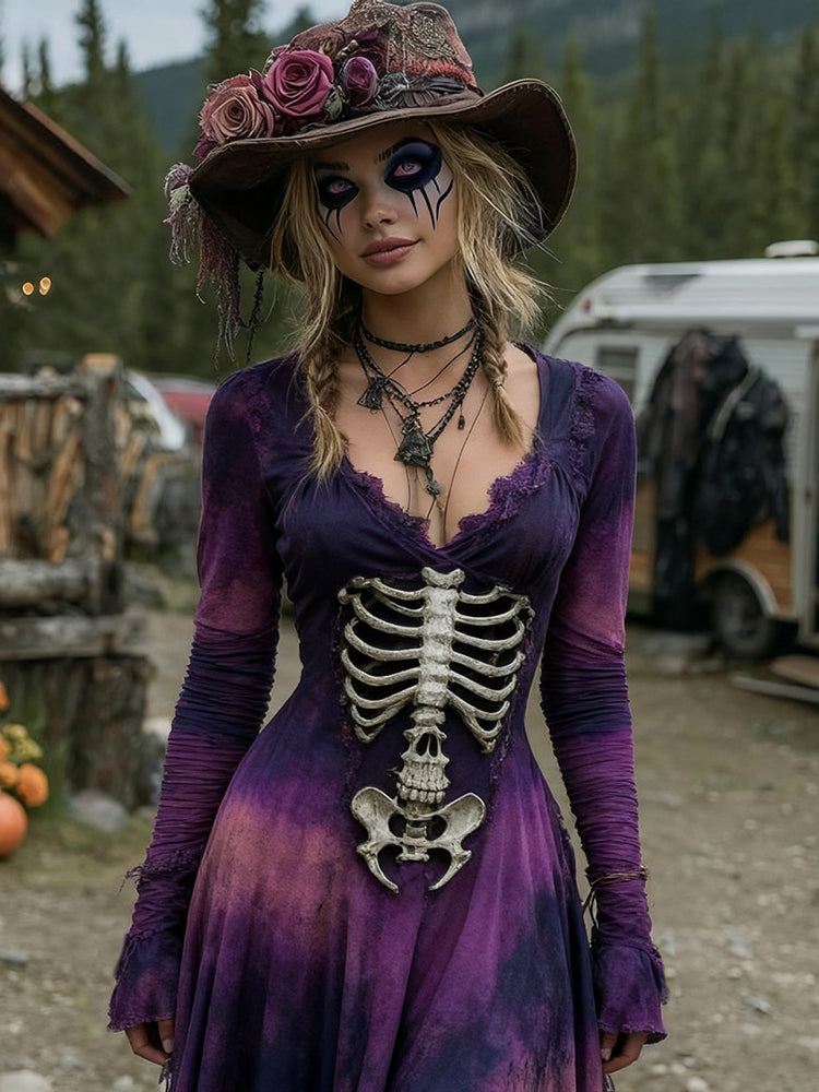 Halloween Skeleton Witch Cosplay Midi Dress