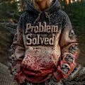 Unisex Vintage Bloody "problem Solved" With Skull Art Hoodie
